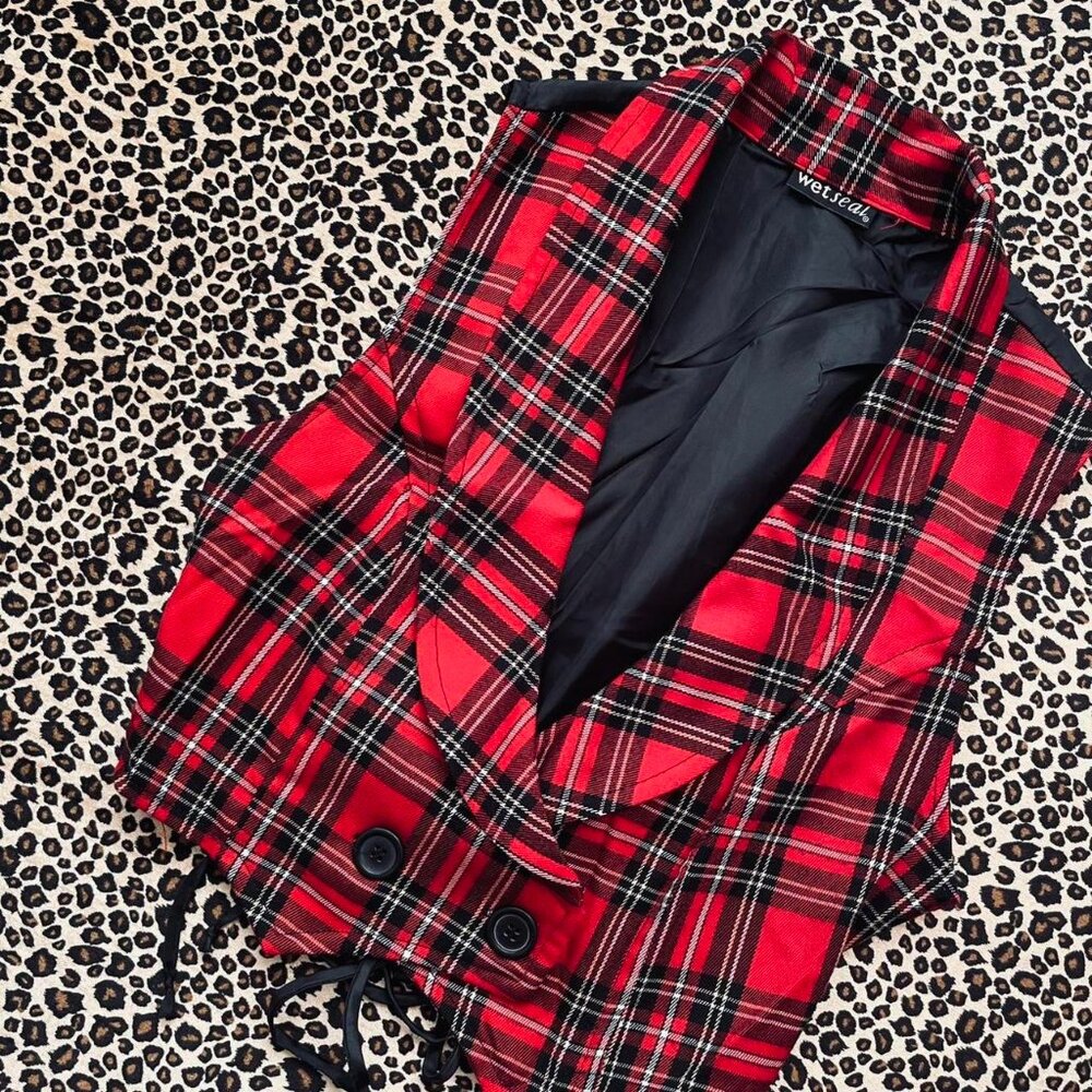 vintage plaid lace-up crop vest - Picture 2 of 6